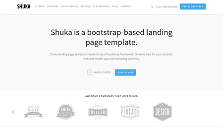 Shuka is a bootstrap-based landing page template