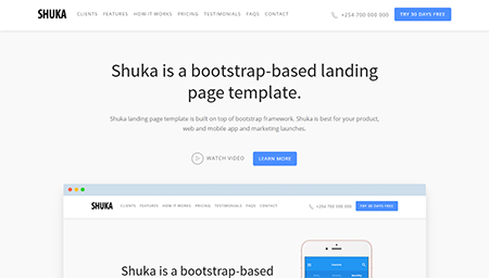 Shuka is a bootstrap-based landing page template