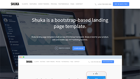 Shuka is a bootstrap-based landing page template