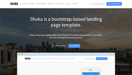 Shuka is a bootstrap-based landing page template
