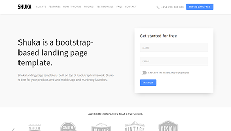 Shuka is a bootstrap-based landing page template