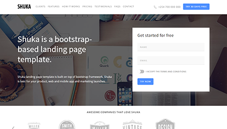 Shuka is a bootstrap-based landing page template