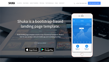 Shuka is a bootstrap-based landing page template