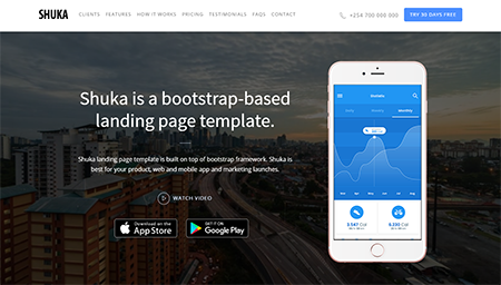 Shuka is a bootstrap-based landing page template
