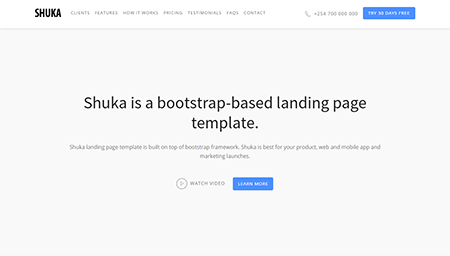 Shuka is a bootstrap-based landing page template