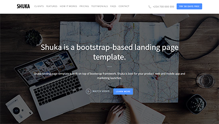 Shuka is a bootstrap-based landing page template